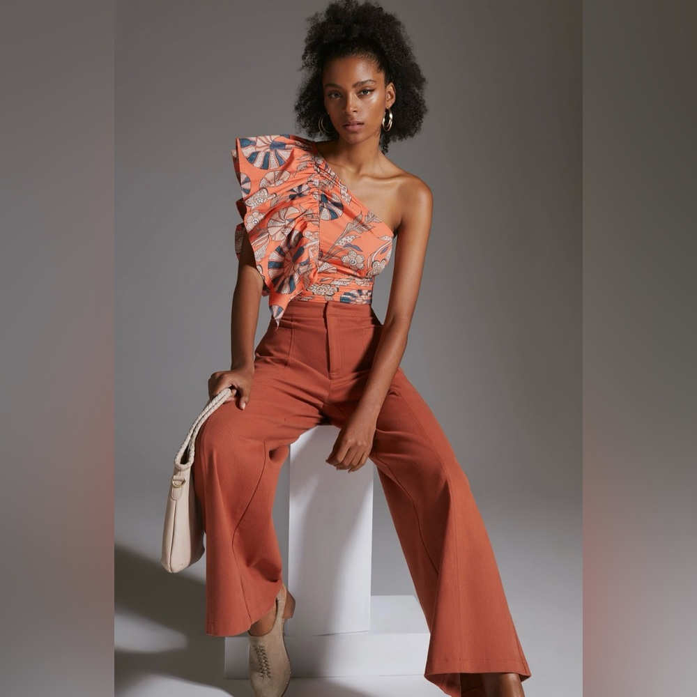 Anthropologie Let Me Be One-shoulder poplin blouse